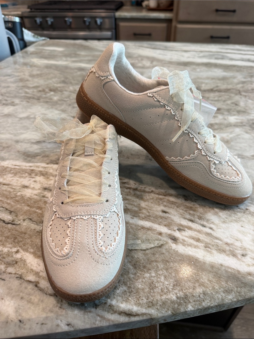 Lace-Trim Low Top Sneakers in Light Beige with Gum Sole.  Brand new, never worn - Picture 5 of 6